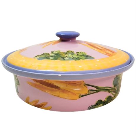 2006 Droll Designs Large Hand-Painted Veggie Serving Bowl with Lid