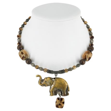 Vintage Beaded Elephant Collar Necklace