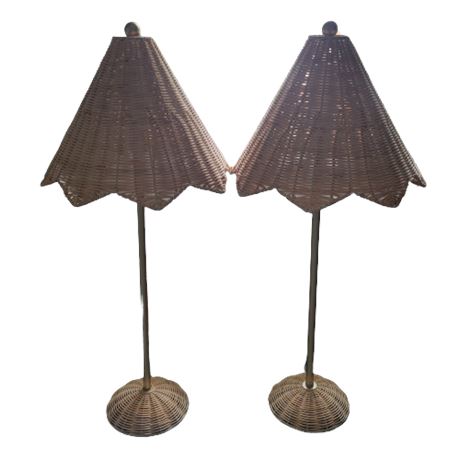 Great Lakes VNTG - Lillian August Rattan Parasol Table Lamps