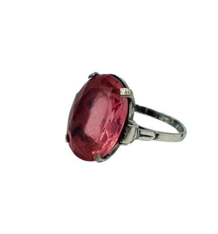 Sterling Silver Ring with Large Pink Stone