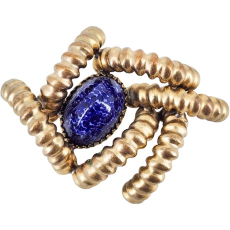 Signed Vintage DeNicola Modernist Brass & Glass Brooch