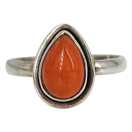 Vintage Sterling Silver Carnelian Drop Ring, Sz 6