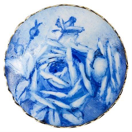 Vintage Hand Painted Blue Rose Porcelain Brooch