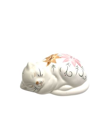 Vtg Ceramic Handpainted Sleeping Cat Potpurri Holder