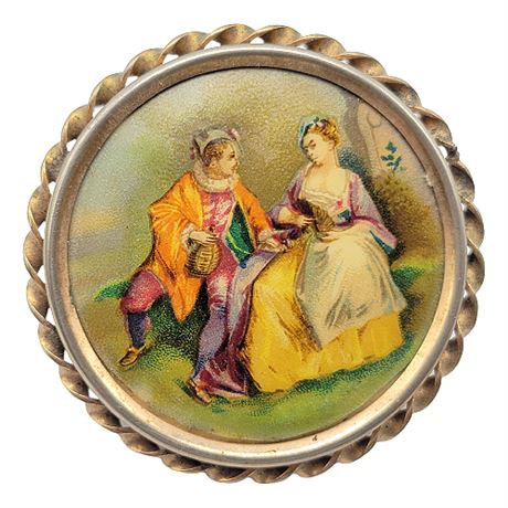 Vintage Brooch w/ Painted Celluloid Image