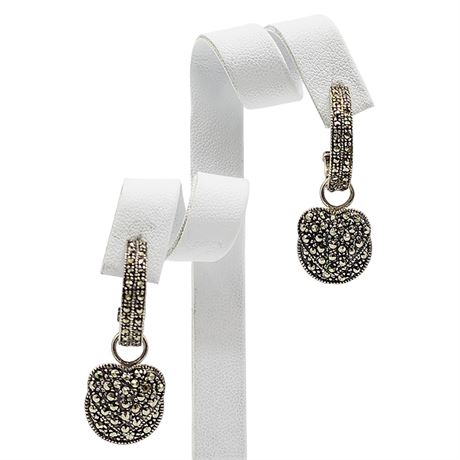 SUNSTONE Sterling Silver Marcasite Open Hoop Earrings w/ Changeable Charms