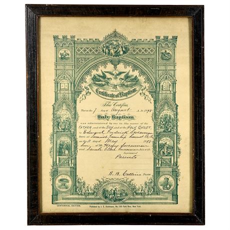 Framed 1898 Certificate of Baptism
