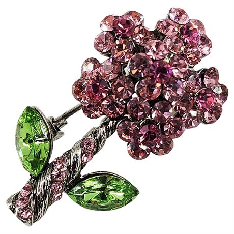Signed Vintage JADE Pink Rhinestone Flower Brooch