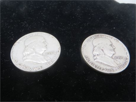 Two 1953 D Ben Franklin Half Silver Dollars