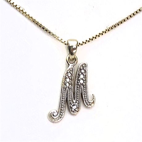 "M" is for Mom Gold Over Sterling Silver w Diamond Accent Pendant Necklace