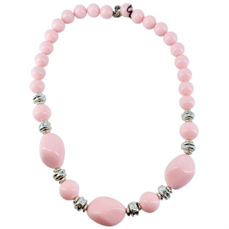 Vintage Pink Plastic Beaded Necklace