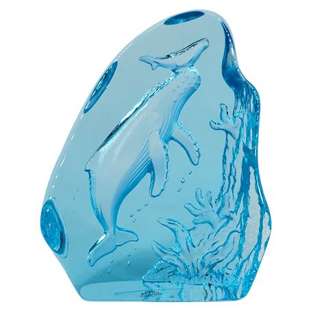 Wyland Signed Blue Glass "Humpback Whale and Calf" Sculpture