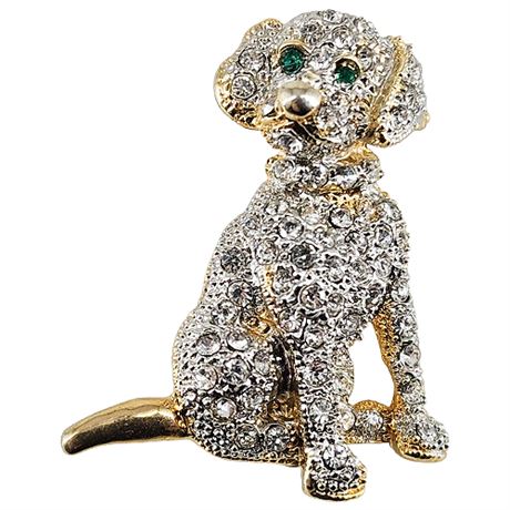 Vintage Gold Tone Pave Rhinestone Dog Brooch