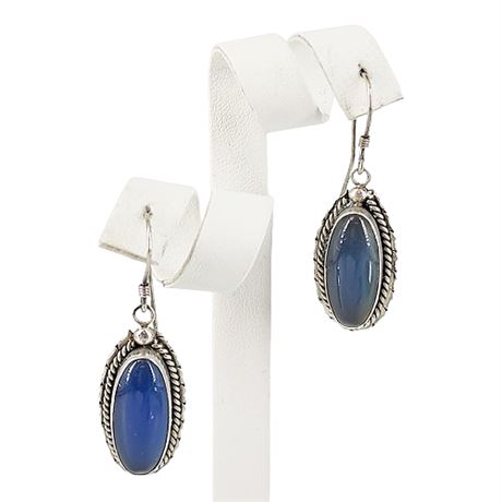 Unsigned Sterling Silver Blue Chalcedony Earrings