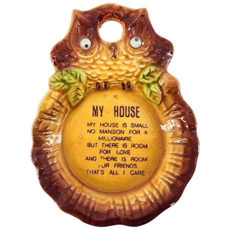 Vintage Miniature Googly Eyed Ceramic Owl "My House" Spoon Rest
