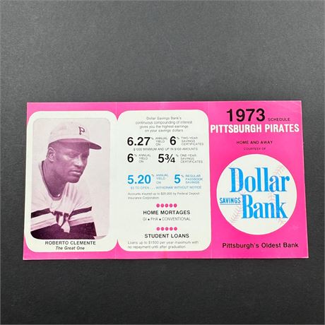 1973 Roberto Clemente Dollar Bank Calendar