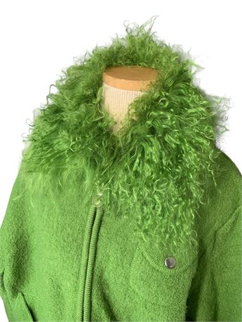 Lime Green Boiled Wool & Sheep Fur Ladies Bomber Jacket