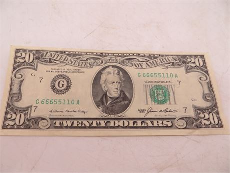 1985 $20 Federal Reserve Note # G 66655110 A