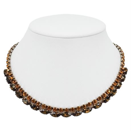 Vintage Orange & Gray/Green Prong Set Rhinestone Necklace