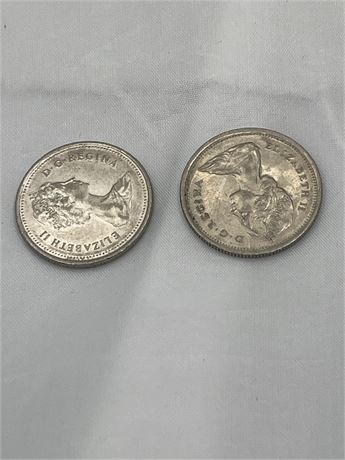 2 Canadian quarters 1962 and 1972