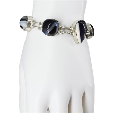 Silver Tone Botswana Agate Gemstone Bracelet