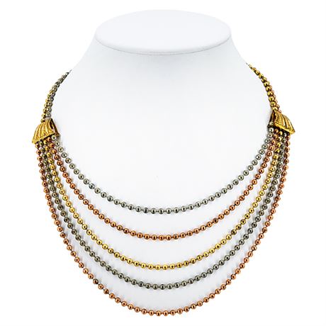 Vintage Tri-Tone Ball Chain Bib Necklace