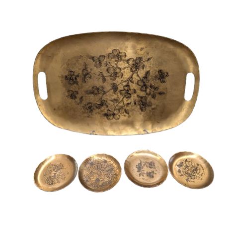 Handmade Bronze Platter & Coasters