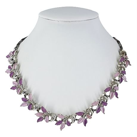 Lavender Enamel Leaves Necklace