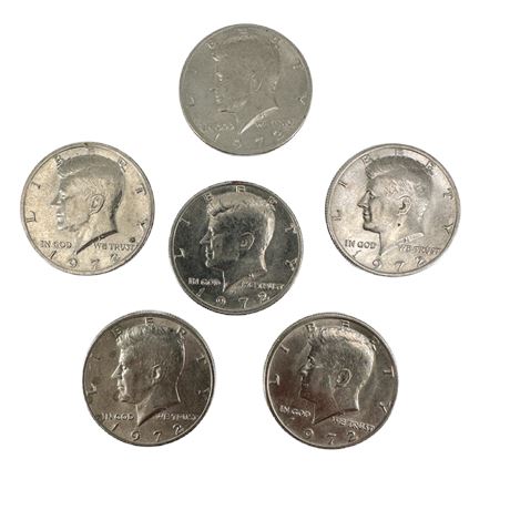 Lot of 6 1972 Kennedy Half Dollars