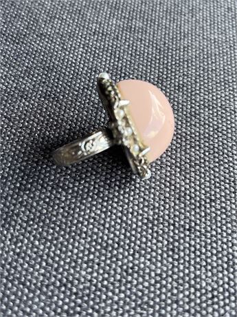Angel skin, coral, silver tone, oval etched ring
