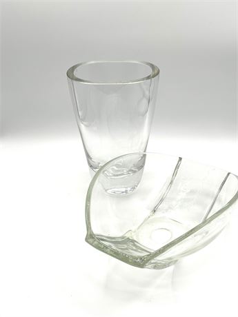 Heavy Glass Vase & Bowl
