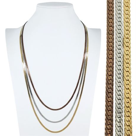 Vintage Tri-Color Three Strand Herringbone Necklace