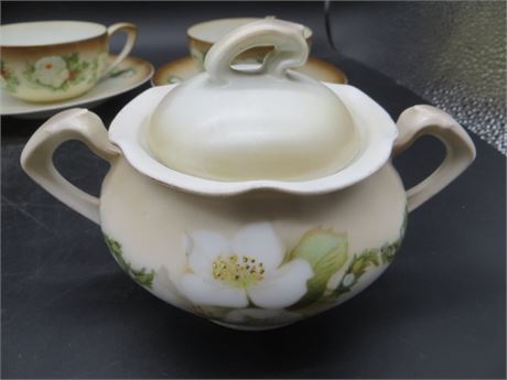 RS Prussia German Tea Set 4 Cups & Saucers, Sugar & Dessert Plate
