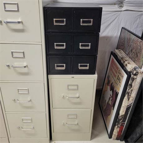 HON 2-Drawer Vertical File Cabinet, Light Gray / 3 Black File Cabinets