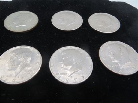Six 1973 D Kennedy Half Dollars