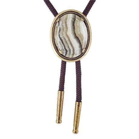 Vintage Crazy Lace Agate Cabochon Bolo Tie