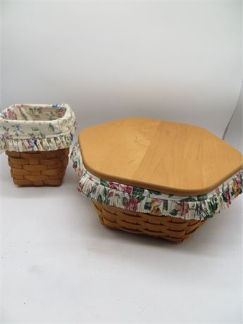 1997 LONGABERGER SQUARE BASKET & 1999 HEXAGON BASKET W/LID & LINER