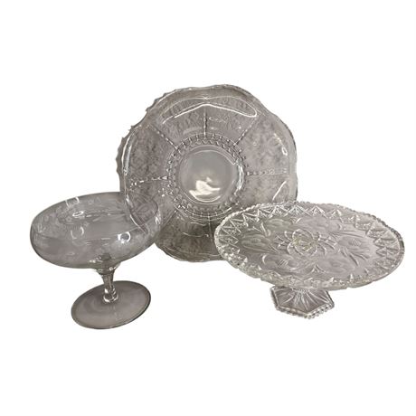 Lot of Vintage Clear Glass Serving Pieces