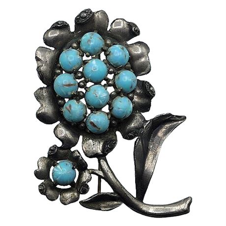 Large Faux Turquoise Flower Brooch