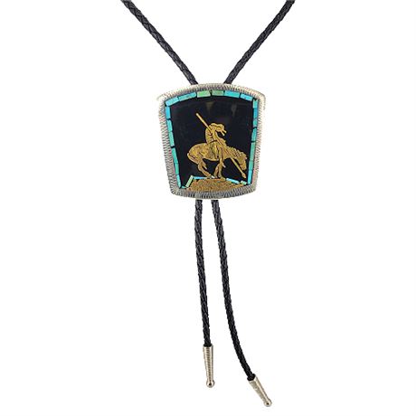 Vintage Johnson & Held 'End of the Trail' Inlaid Bolo Tie