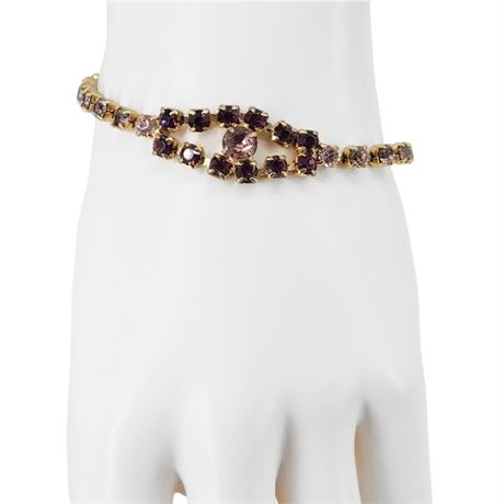 Vintage Prong Set Purple Rhinestone Eye Bracelet