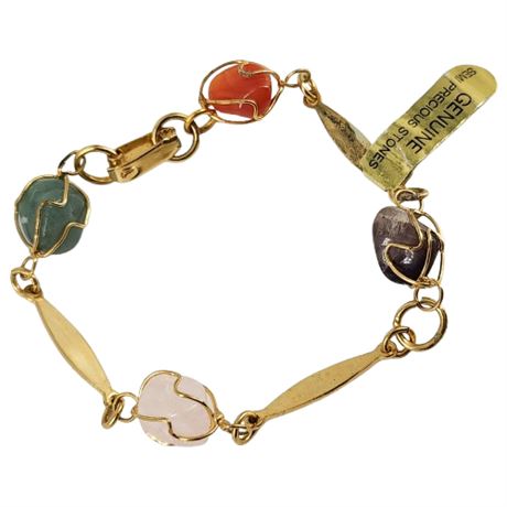 Vintage Gold Tone Genuine Semi-Precious Gemstone Bracelet