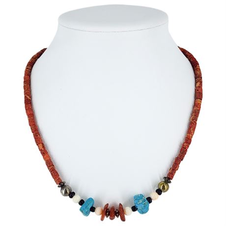 Vintage Orange Sponge Coral, Turquoise, & Carnelian Necklace