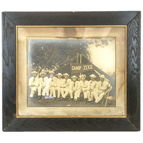Vintage “Camp Zeke” Sepia Photograph Framed Early 20th Century Group Portrait
