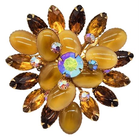 Unsigned Vintage Topaz Rhinestone Tiered Triangle Brooch