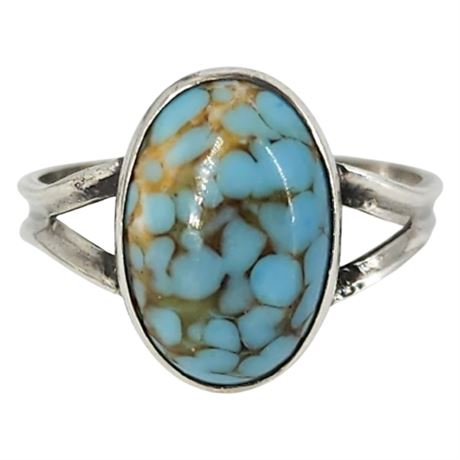 Sterling Silver Art Glass Cabochon Ring, Sz 4.75