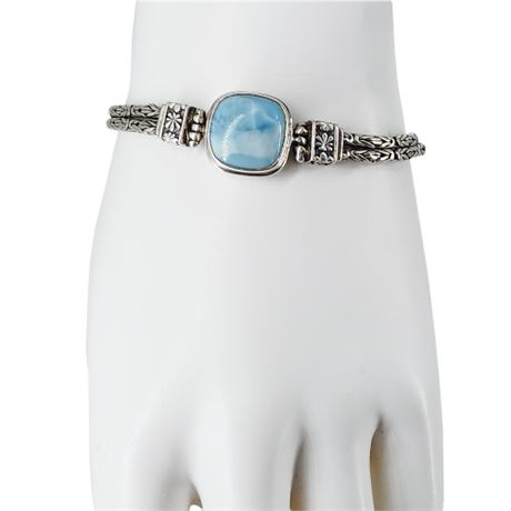 Marahlago Jewelry Sterling Silver Larimar Byzantine Link Bracelet