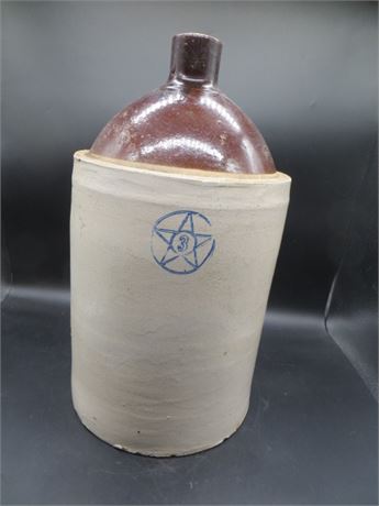 3 Gallon Antique Blue Star Stoneware Jug