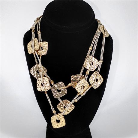 Multi-Strand Gold-Tone Hammered Square Link Necklace