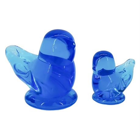 Vintage 90s Ron Ray Sunny Day Bluebird Art Glass Figurines, Large & Small
